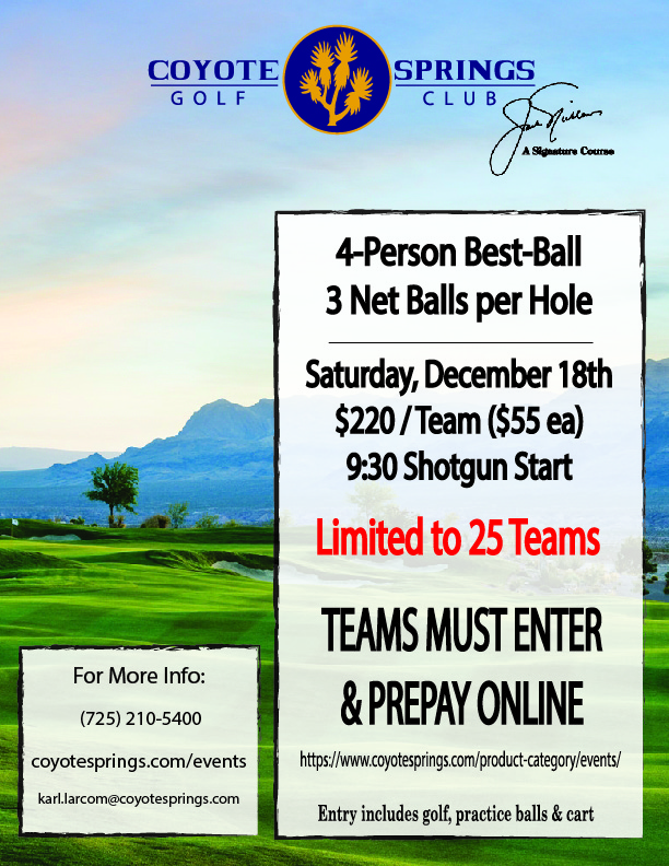 4Person BestBall (3 Net Balls per Hole) Coyote Springs Golf Club