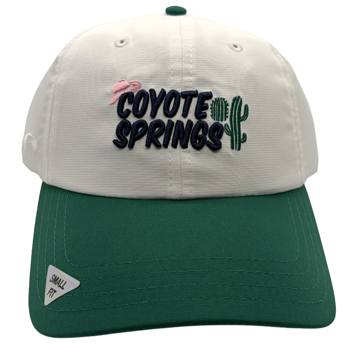 Stay cool and comfortable with this lightweight Coyote Springs performance cap. Featuring a breathable 100% polyester design, small-fit sizing, and a stylish green-and-white colorway, it's the perfect hat for sunny days on the course.