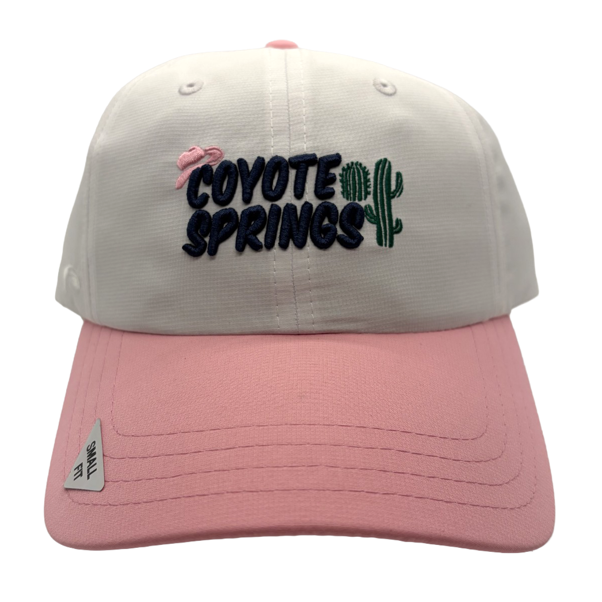Stay cool and comfortable with this lightweight Coyote Springs performance cap. Featuring a breathable 100% polyester design, small-fit sizing, and a stylish pink-and-white colorway, it's the perfect hat for sunny days on the course.